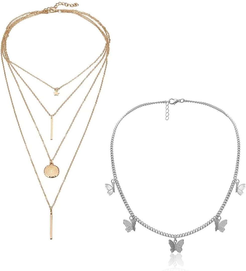 یو‌بلا جولری، ست شیک دو زنجیر گردنبند برای زنان و دختران (طلایی و نقره‌ای) (YBNK_5958)