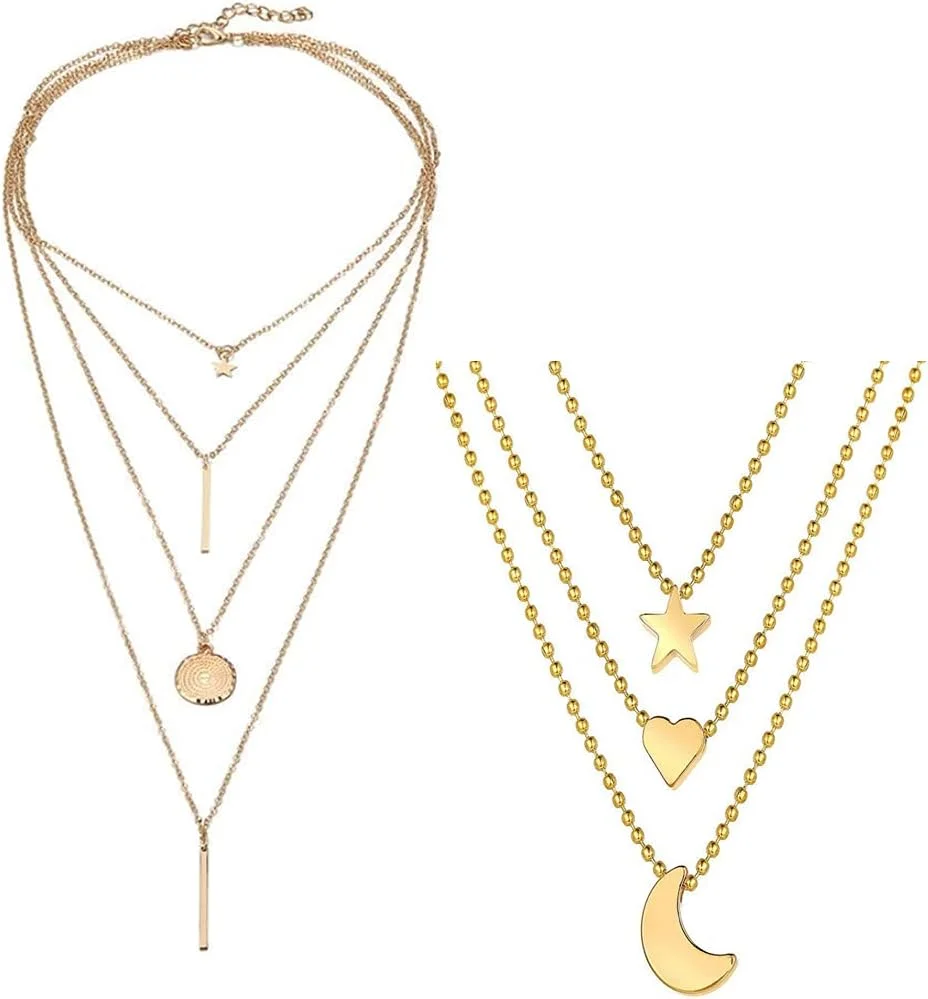 یوطلا جواهری، ست شیک دو زنجیر گردنبند برای زنان و دختران (طلایی) (YBNK_5961)