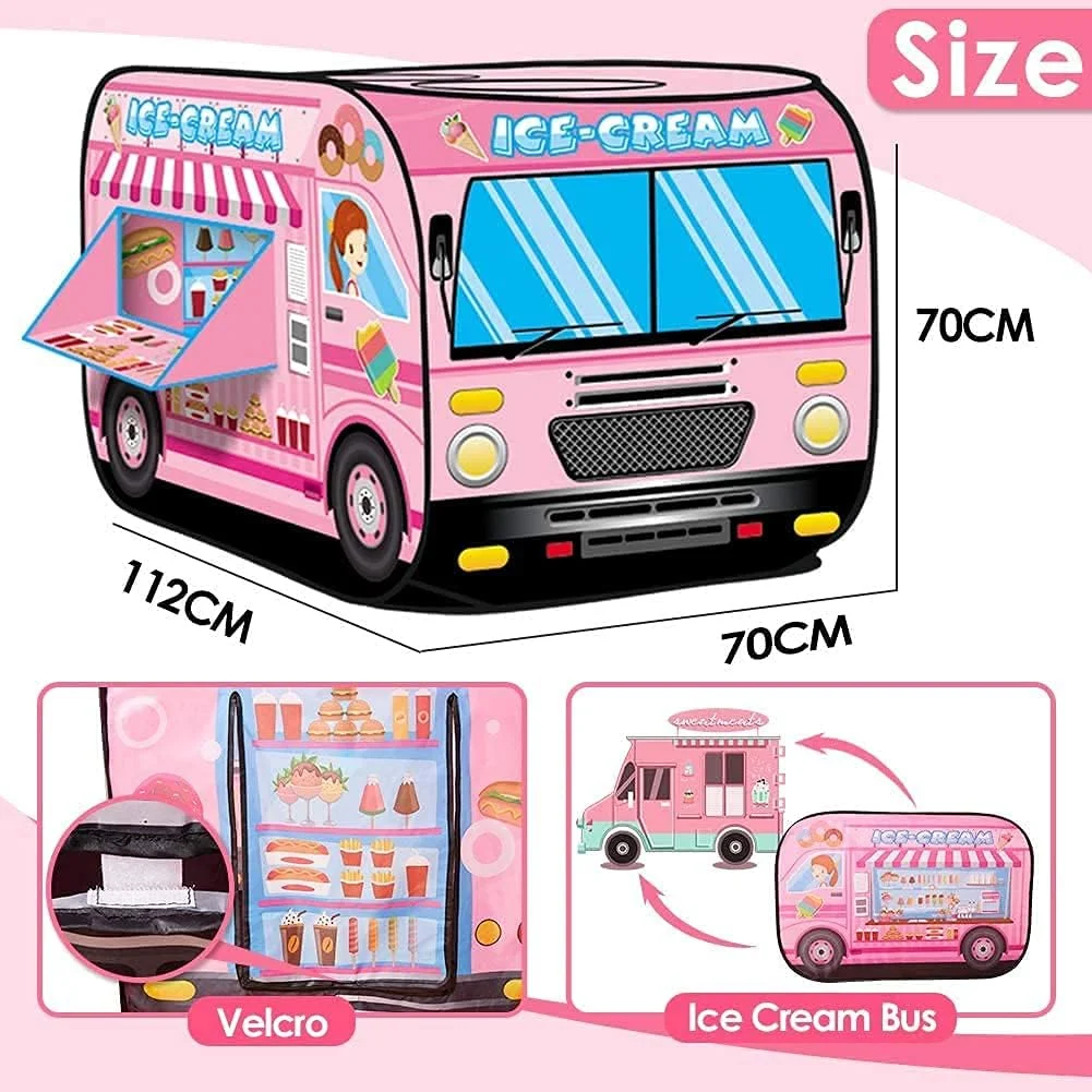 چادر بازی تاشو اتوبوس مدرسه VersaMarts - خانه بازی ماشین بستنی تاشو سرپوشیده/فضای باز برای کودکان به همراه کیف حمل