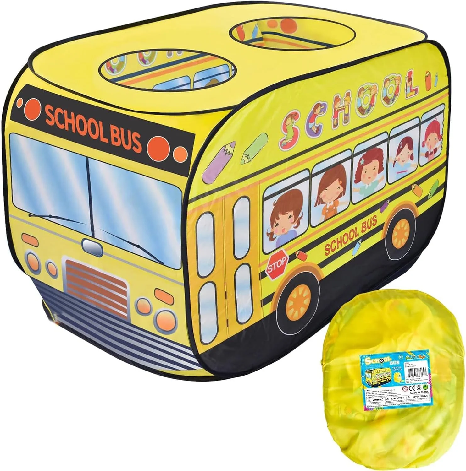 چادر بازی کودکانه تاشو، چادر بازی تاشو اتوبوس مدرسه برای فعالیت های داخل و خارج از منزل کودکان، خانه بازی با 2 ورودی، چادر بازی تاشو کودکانه با کیف حمل برای کودکان نوپا پسران دختران