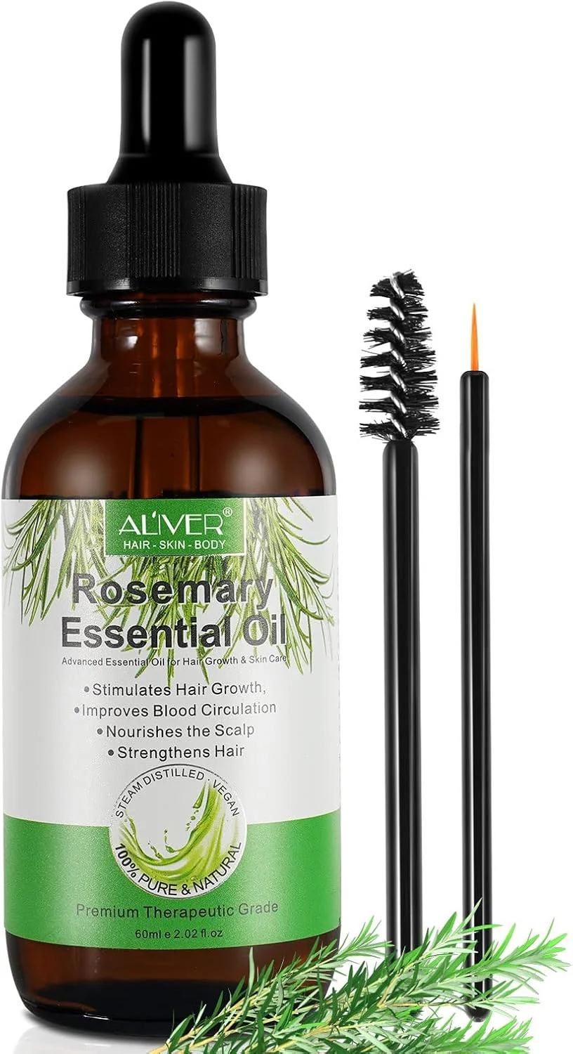 روغن رزماری (60 میلی لیتر)، روغن ضروری رزماری برای رشد مو و مراقبت از پوست، بهبود ریزش مو و تغذیه پوست سر، روغن رشد موی طبیعی، تقویت کننده رشد مو، ابرو و مژه برای مردان و زنان