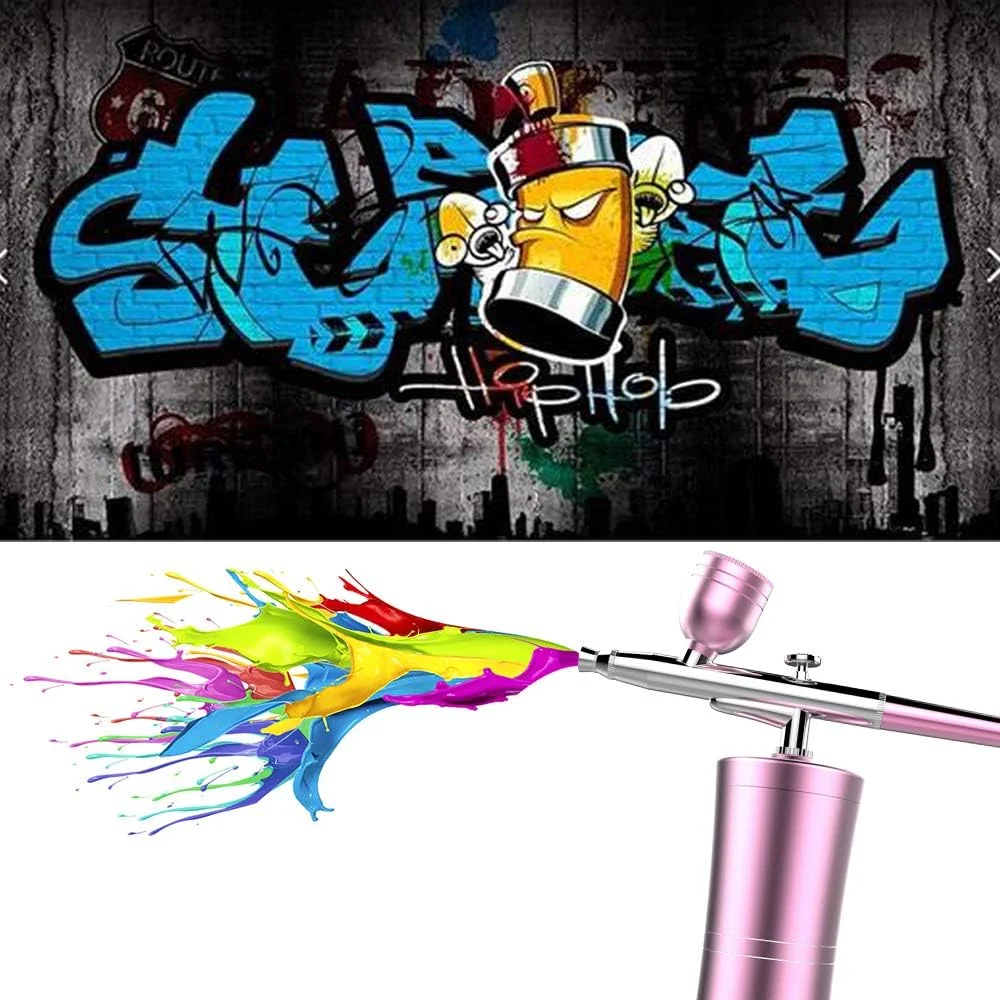 ست ایربراش آرایشی قابل حمل با مینی کمپرسور هوا، فنجان جوهر و قلم اسپری برای تاتو، طراحی ناخن، نقاشی صورت، تزئین کیک، مدل رنگ آمیزی با 3 فنجان با ظرفیت، صورتی