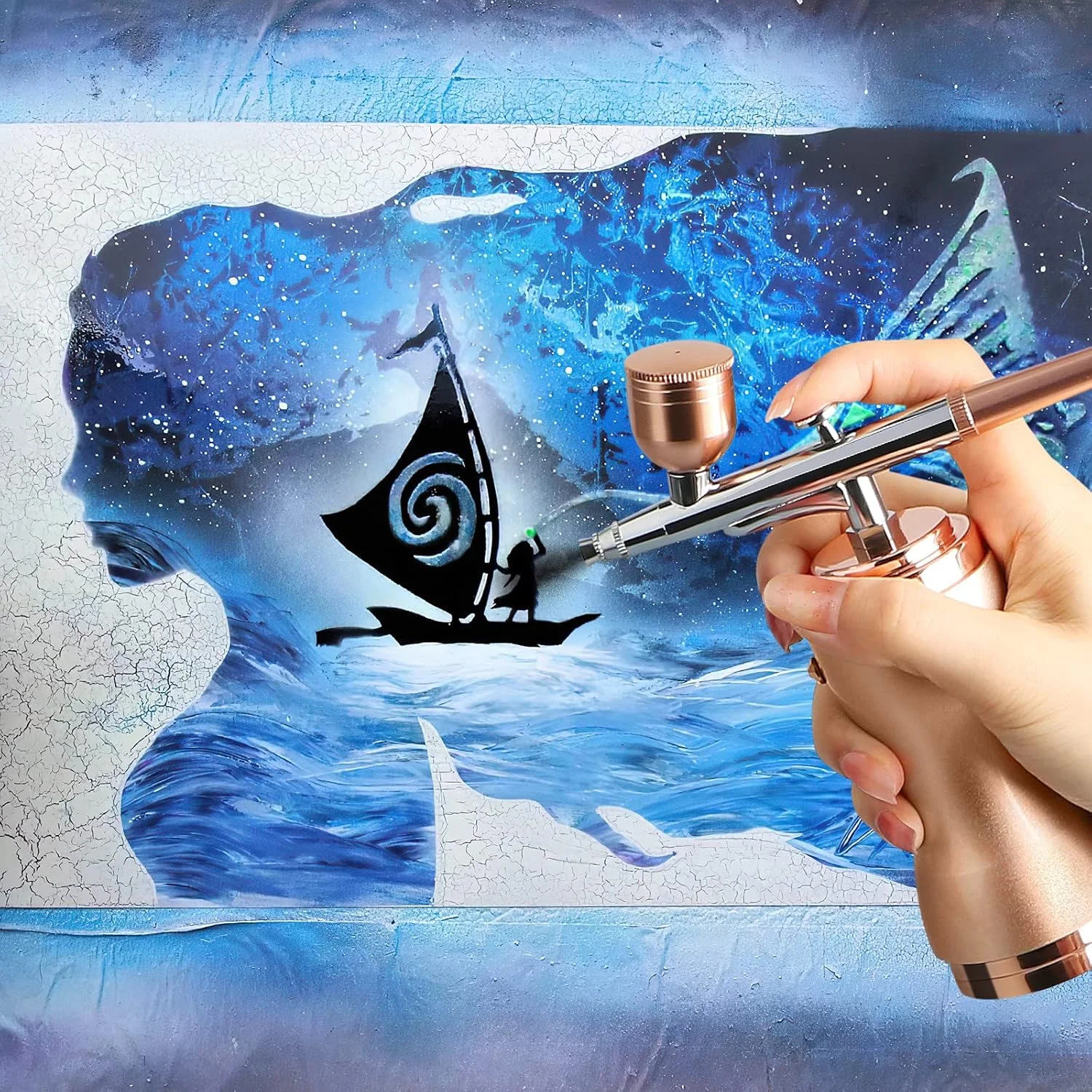 ایر براش با کمپرسور 30PSI، تفنگ ایربراش قابل حمل شارژی بی سیم برای هنر ناخن، نقاشی، تزیین کیک، شیرینی، مدل، آرایشگری (طلایی) ایر براش با کمپرسور 30PSI، تفنگ ایربراش قابل حمل شارژی بی سیم برای هنر ناخن، نقاشی، تزیین کیک، شیرینی، مدل، آرایشگری (طلایی)