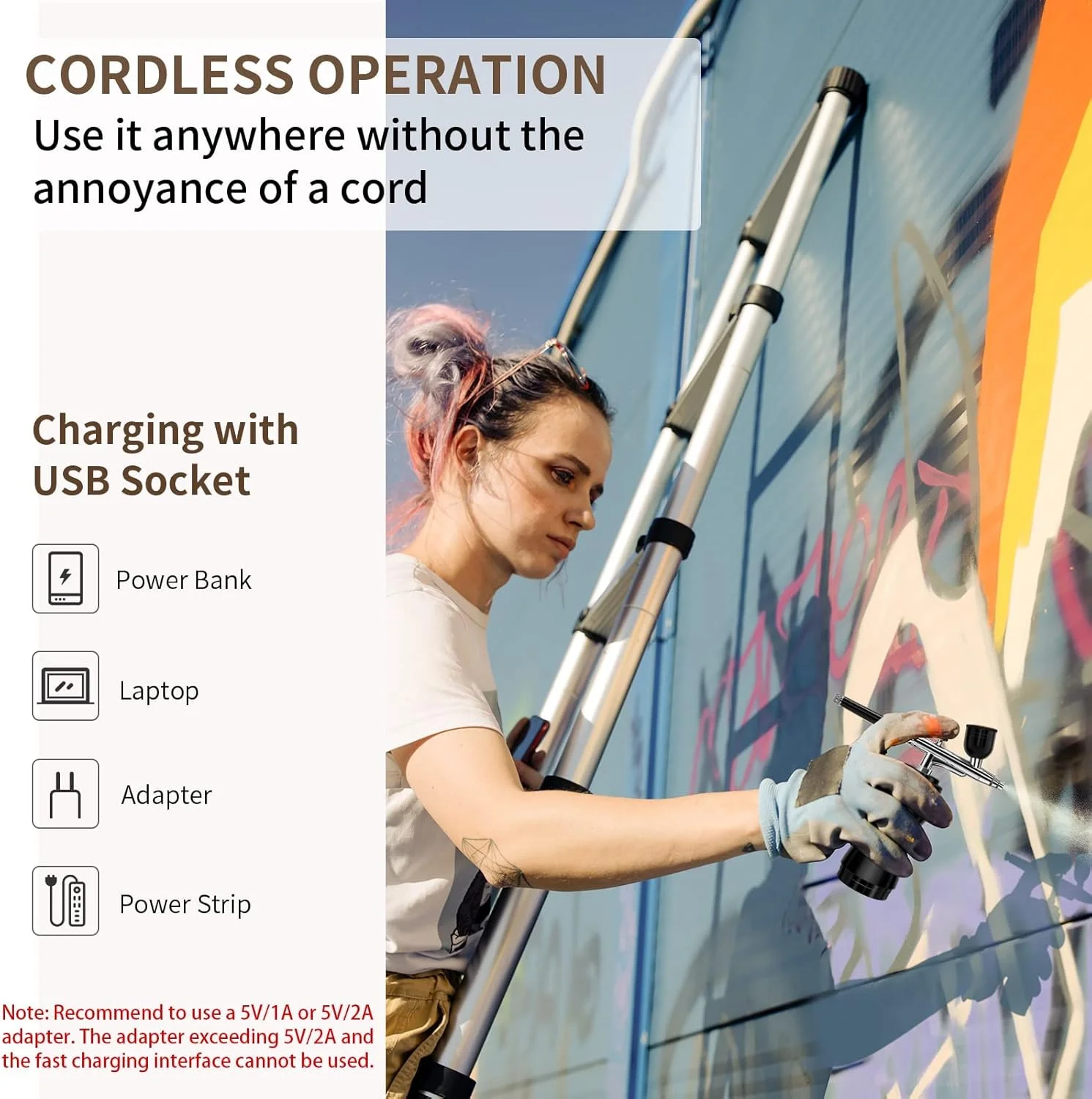 کیت ایربراش KASTWAVE با کمپرسور، قلم ایربراش مینی با تغذیه گرانشی دوگانه ارتقا یافته، ست ایربراش دستی قابل حمل شارژی بی سیم برای رنگ آمیزی مدل، طراحی ناخن، تزئین کیک، آرایش