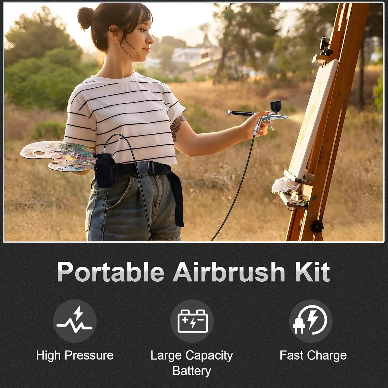 کیت ایربراش قابل حمل MAKINGTEC با کمپرسور شارژی 50PSI - راه حل جامع شما برای نقاشی، طراحی ناخن، آرایش، تزیین کیک و موارد دیگر کیت ایربراش قابل حمل MAKINGTEC با کمپرسور شارژی 50PSI - راه حل جامع شما برای نقاشی، طراحی ناخن، آرایش، تزیین کیک و موارد دیگر