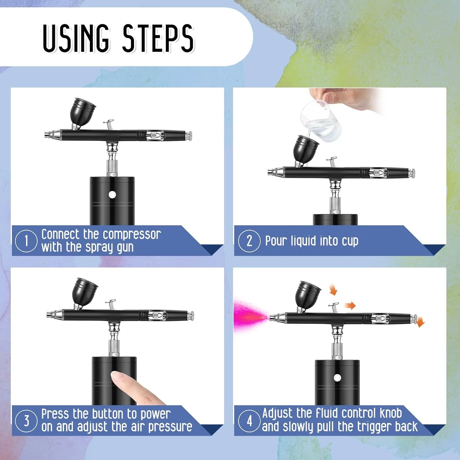 کیت ایربراش MAKINGTEC، کیت مینی کمپرسور هوا ایربراش، ایربراش بی سیم دوال اکشن قابل شارژ USB، مینی کمپرسور هوا ایربراش قابل شارژ برای کیک، ناخن، آرایش