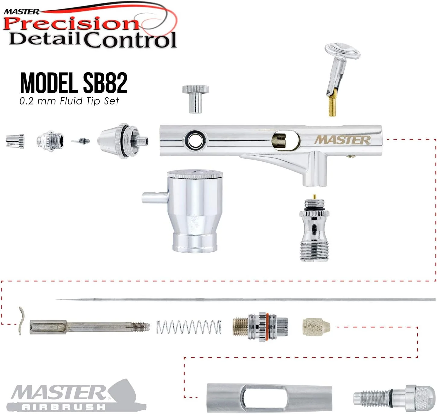 ست ایربراش حرفه ای SB82 مستر ایربراش با کنترل دقیق جزئیات، دوال اکشن، مخزن جانبی، نازل 0.2 میلی متری و مخزن 1/6 اونس - مناسب برای گرافیک خودرو، تصویرسازی، هنرهای زیبا، سرگرمی و طراحی ناخن