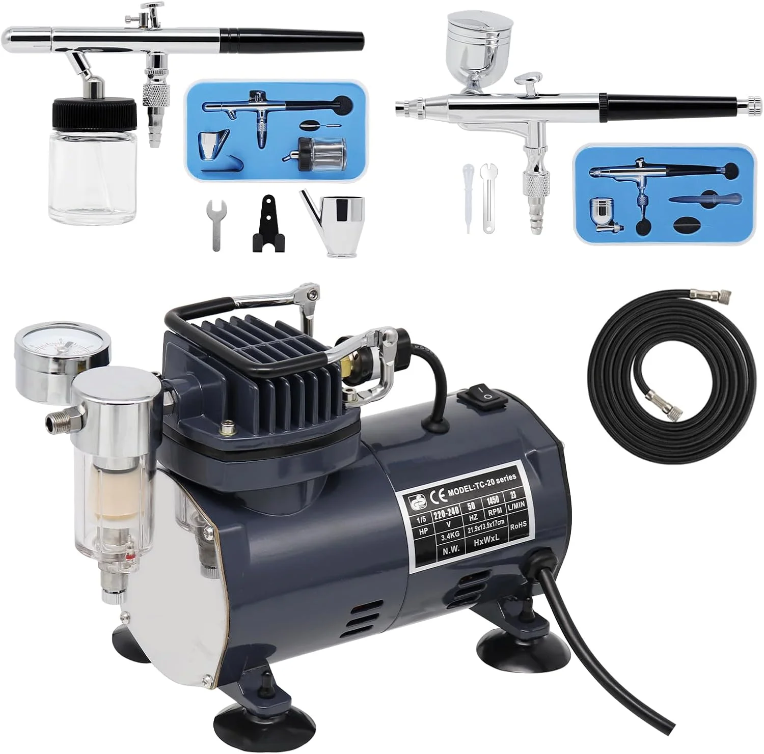 کیت ایربراش SwitZer AS18 با کمپرسور و 2 عدد ایربراش دوگانه و شلنگ