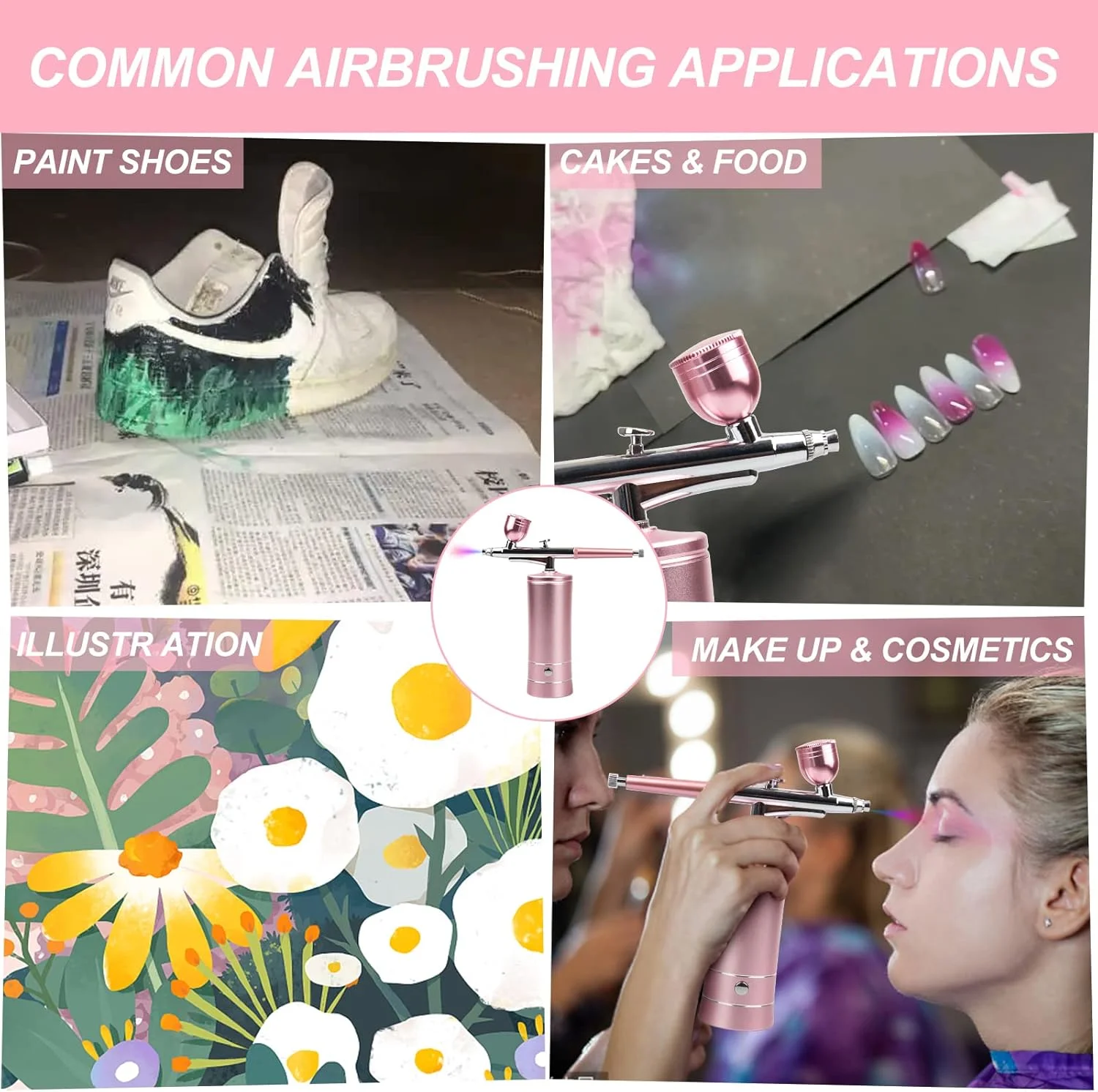 کیت ایربراش شارژی بی سیم - تفنگ ایربراش دستی اتوماتیک، ست ایربراش بی سیم قابل حمل برای آرایشگر، طراحی ناخن، تزیین کیک، آرایش، نقاشی مدل