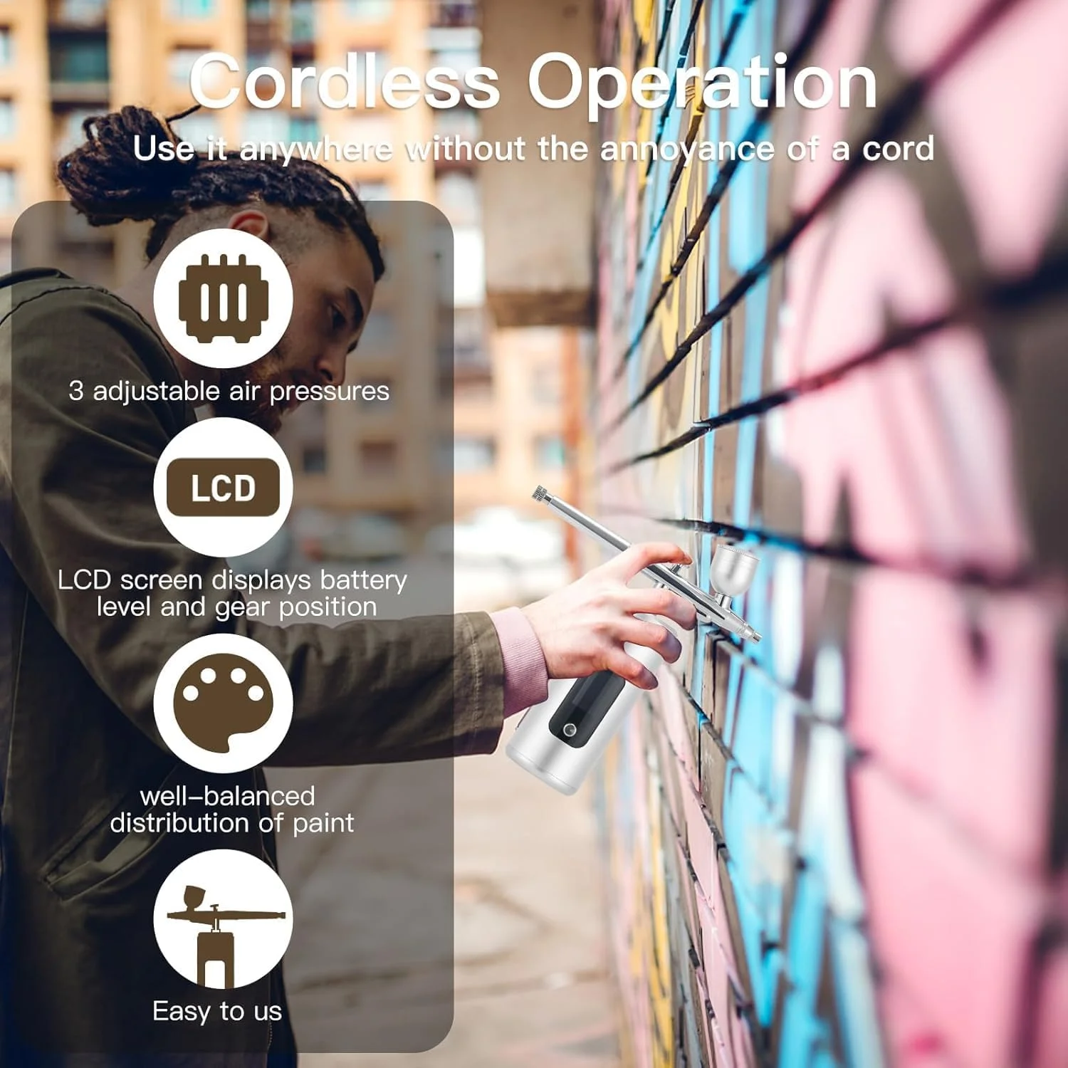 کیت ایربراش شارژی با کمپرسور، تفنگ ایربراش بی سیم دستی با فشار بالا 22-38PSI بدون گرفتگی برای هنر ناخن، آرایش، نقاشی، تزیین کیک (صورتی)