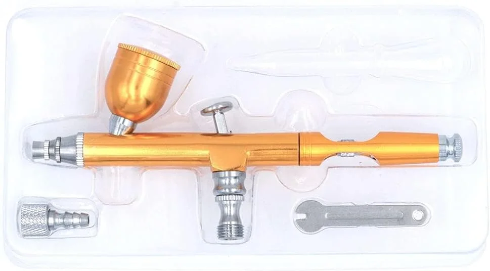 ابزار ایربراش دوال اکشن با مخزن ثقلی و نازل 0.3 میلیمتری، تفنگ اسپری، برسهای تزئین کیک و مانیکور ناخن به همراه آچار و نی ابزار ایربراش دوال اکشن با مخزن ثقلی و نازل 0.3 میلیمتری، تفنگ اسپری، برسهای تزئین کیک و مانیکور ناخن به همراه آچار و نی