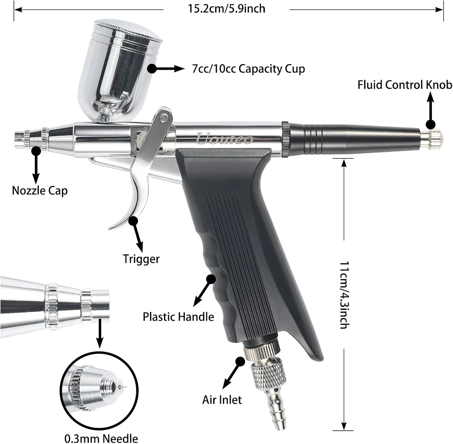 کیت ایربراش تفنگ اسپری ماشه ای دو حالته با سوزن 0.3 میلی متری برای آرایش تاتو، هنر ناخن، نقاشی سرگرمی