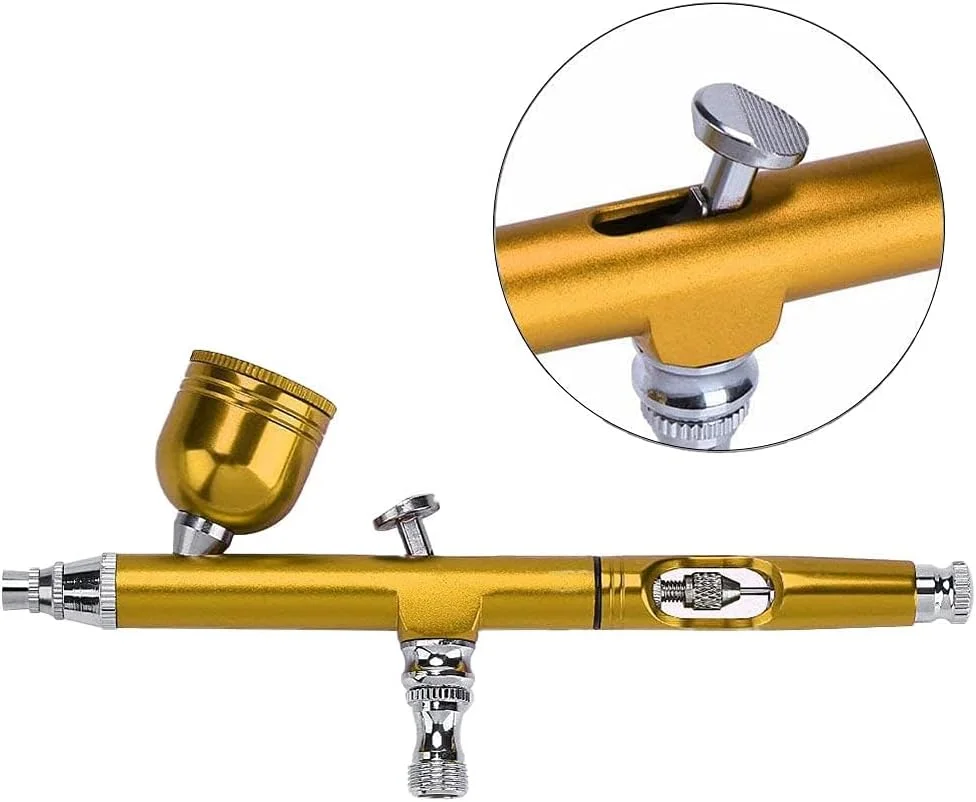 ابزار ایربراش دوال اکشن با مخزن ثقلی و نازل 0.3 میلیمتری، تفنگ اسپری، برسهای تزئین کیک و مانیکور ناخن به همراه آچار و نی ابزار ایربراش دوال اکشن با مخزن ثقلی و نازل 0.3 میلیمتری، تفنگ اسپری، برسهای تزئین کیک و مانیکور ناخن به همراه آچار و نی