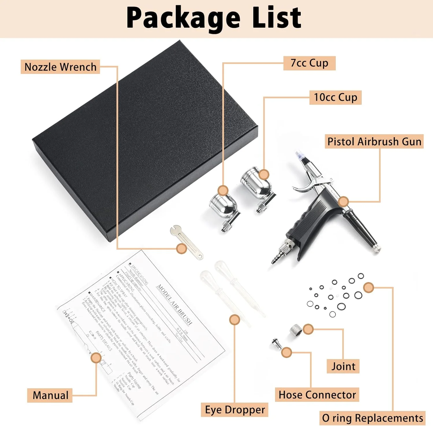 کیت ایربراش تفنگ اسپری ماشه ای دو حالته با سوزن 0.3 میلی متری برای آرایش تاتو، هنر ناخن، نقاشی سرگرمی