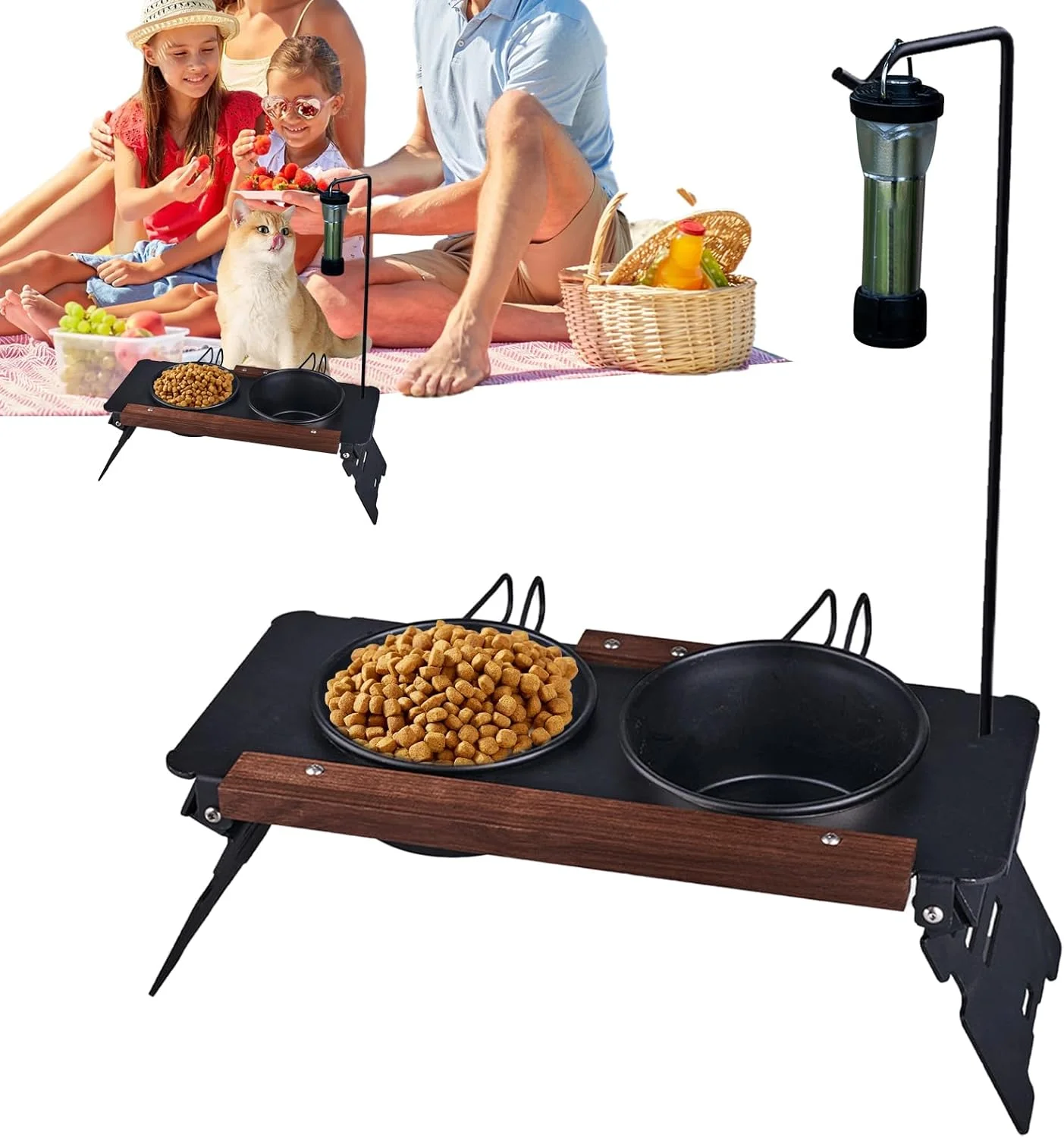 پایه ظرف غذای سگ | پایه ظرف بلند قابل تنظیم و قابل حمل سگ، ظروف حیوانات خانگی برای فضای داخلی و خارجی، غذا خوردن، حیاط، ماشین، کمپینگ