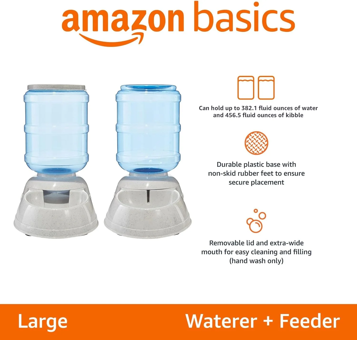 مجموعه مخزن غذا و آب حیوانات خانگی آمازون بیسیکس، بزرگ (ظرفیت 9.5 لیتر)