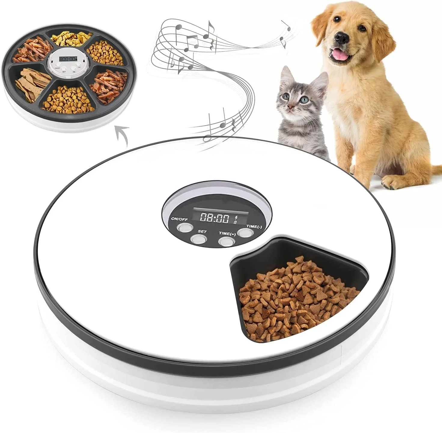 دستگاه غذاده اتوماتیک حیوانات خانگی SKADE، دستگاه توزیع کننده غذای خشک برای سگ های کوچک و گربه ها، دستگاه غذاده هوشمند قابل برنامه ریزی با یادآوری صوتی (تک کاسه)