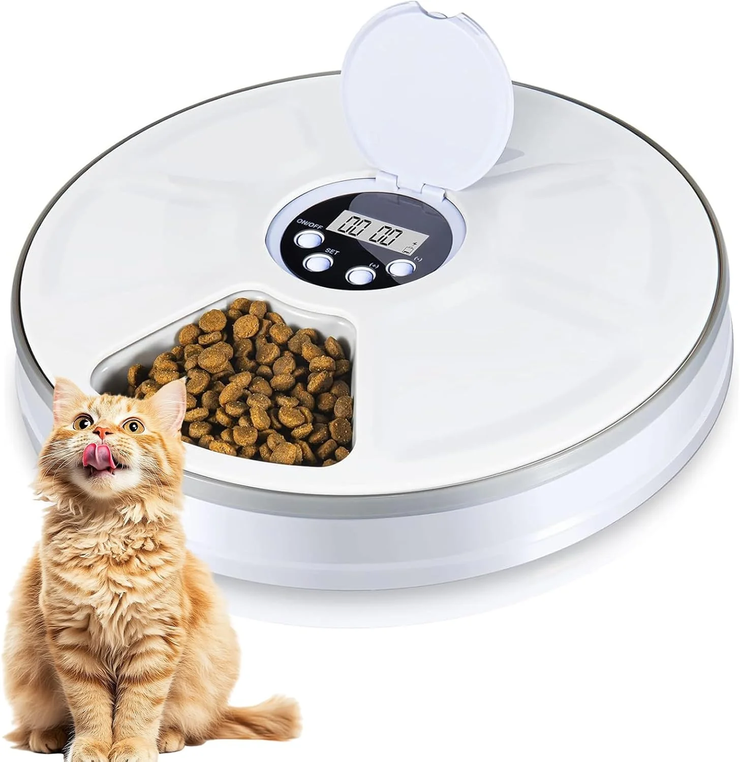 FC22 دستگاه غذاده اتوماتیک گربه، دستگاه غذاده اتوماتیک سگ با تایمر، دستگاه پخش کننده خودکار غذا با یادآوری صوتی، دستگاه غذاده حیوانات خانگی با کنترل 6 وعده غذایی، دستگاه غذاده اتوماتیک حیوانات خانگی برای گربه ها و سگ های کوچک، منبع تغذیه باتری