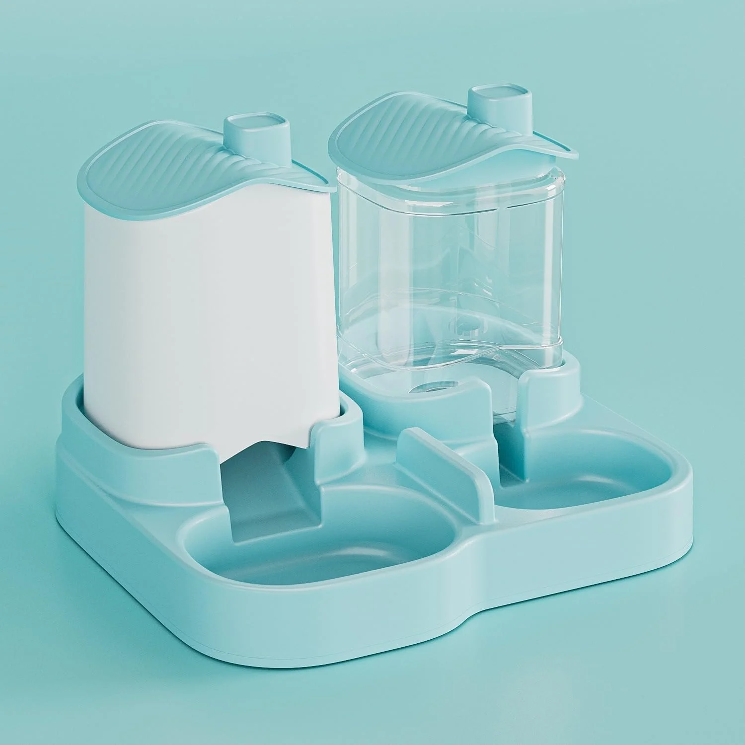 ست ظرف غذای اتوماتیک حیوانات خانگی و آب، ظرفیت 3.8 لیتر، دو کاسه با پایه، موجود در رنگ آبی