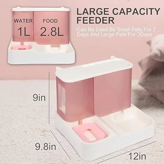 ظرف غذای اتوماتیک گربه و سگ، ظرف غذای ثقلی حیوانات خانگی، ست کاسه آب و غذای گربه ثقلی 2 در 1، دستگاه پخش آب اتوماتیک و دستگاه پخش غذا 2 در 1 برای سگ ها، گربه ها و حیوانات خانگی کوچک و متوسط (صورتی)