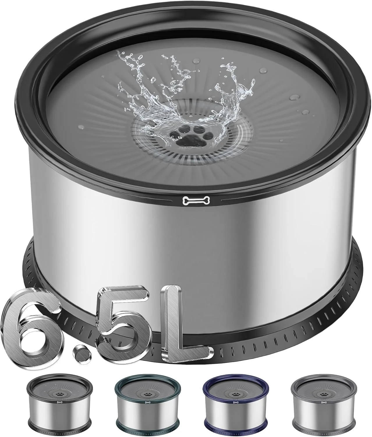 ظرف آب سگ آزونی، 6.5 لیتری از جنس استیل ضد زنگ، بدون ریزش برای سگ های بزرگ، ظرف آبخوری آهسته، بدون پاشش با پد ضد لغزش برای سگ هایی که آب را پخش می کنند