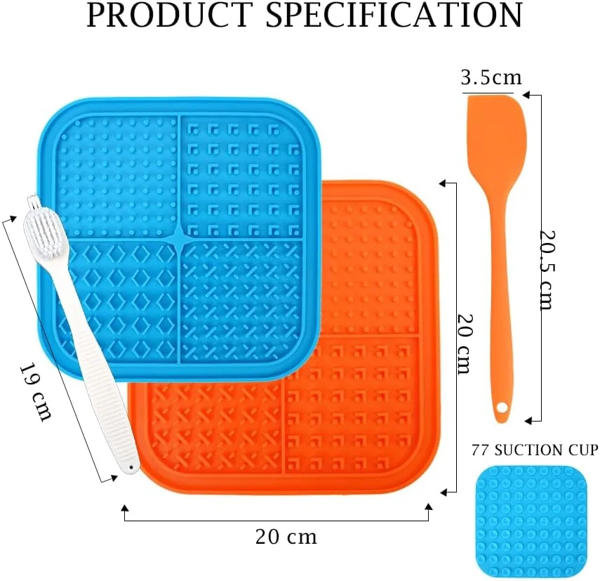 4 عدد پد لیسیدنی سگ با مکنده‌های قوی، کاهش اضطراب، کیفیت عالی، 2 ست پد لیسیدنی، کاردک و برس، کاسه غذای آهسته سگ، پد مناسب برای حمام کردن، آموزش و نظافت (آبی و نارنجی)