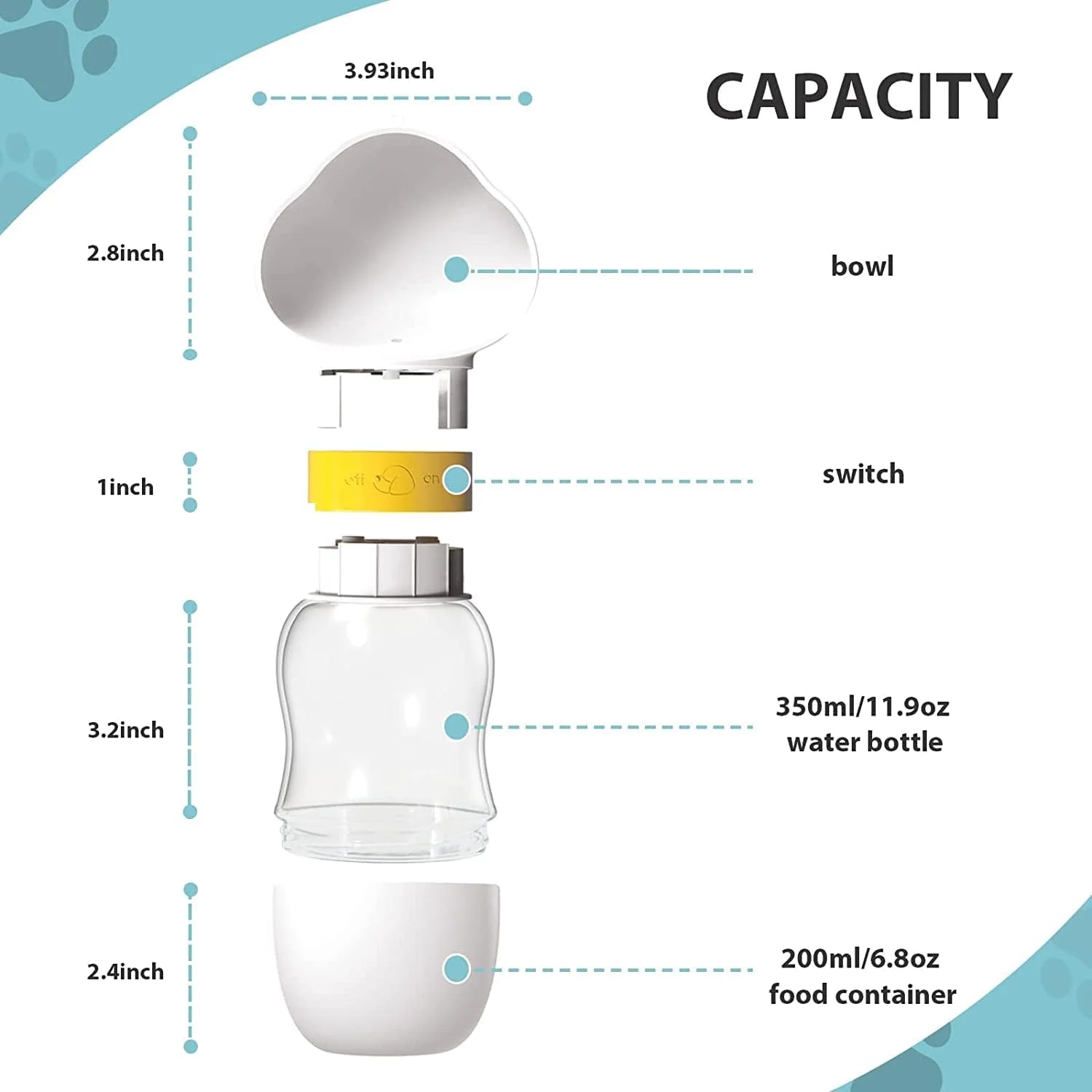 بطری آب سگ، بطری آب سگ 2 در 1 با ظرف غذا، پخش کننده آب توله سگ قابل حمل و ضد نشت، پخش کننده آب قابل حمل برای گربه، خرگوش، توله سگ و سایر حیوانات خانگی برای پیاده روی، کوهنوردی، مسافرت
