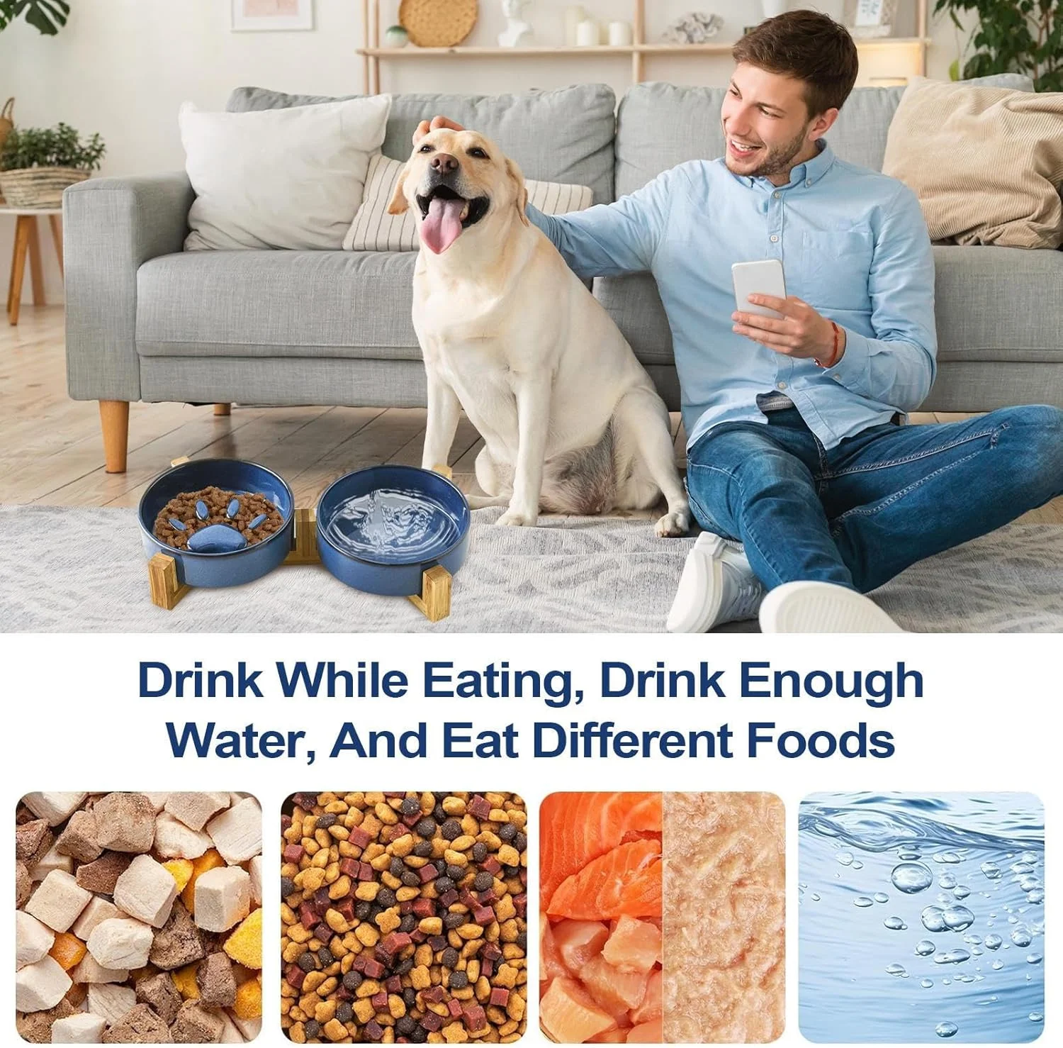 کاسه غذای سگ، کاسه سرامیکی ضد لغزش طرح پنجه، ظروف حیوانات خانگی برای حیاط، داخل خانه، فضای باز، باغ، کمپینگ و آب