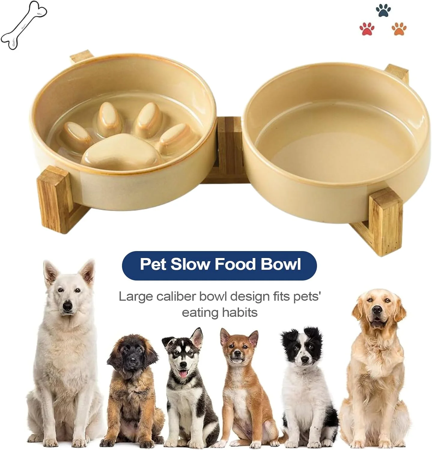 کاسه غذای سگ با طراحی پنجه بامزه سرامیکی | ست کاسه آب و غذای سگ | لوازم غذاخوری و آبخوری برای استفاده در خانه، حیاط، باغ و کمپینگ