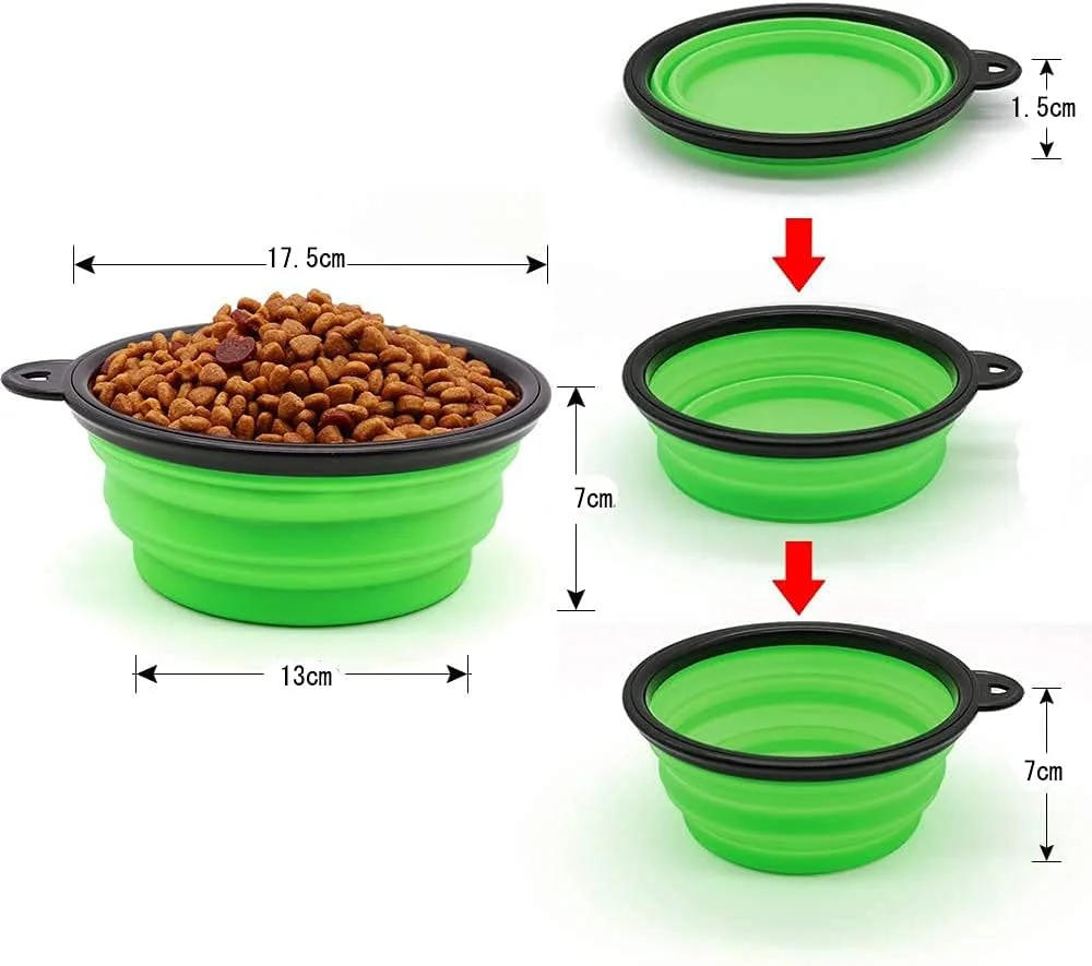 ظرف تاشو سگ maogear، بسته 2 عددی ظرف آب تاشو سگ برای گربه ها و سگ ها، ظرف غذا و آب قابل حمل حیوانات خانگی برای پیاده روی، توقف، مسافرت با 2 کارابین (نارنجی + صورتی)