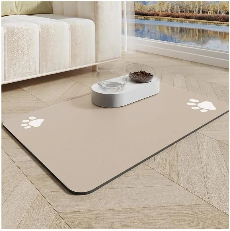 زیرانداز غذای حیوانات خانگی - زیرانداز جاذب سگ برای ظرف غذا و آب - خشک شدن سریع زیرانداز آبخوری سگ - لوازم جانبی سگ، 2 عدد، خاکی (40x60 سانتی متر)