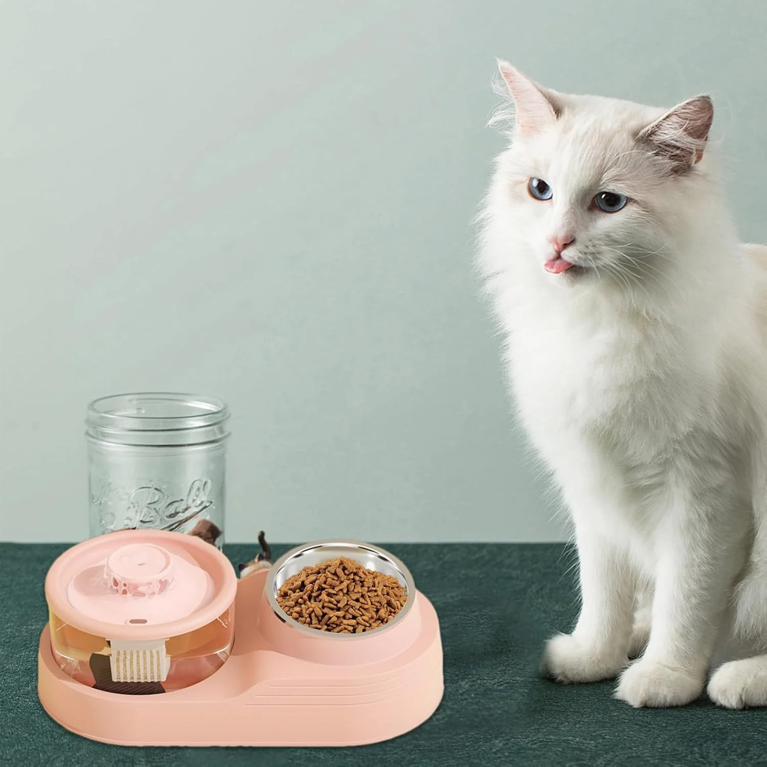 ظرف آب گربه، ظرف غذای سگ اتوماتیک، با طراحی شیب دار برای محافظت از گردن، طراحی بی صدا، لوازم غذا و آب برای استفاده در منزل