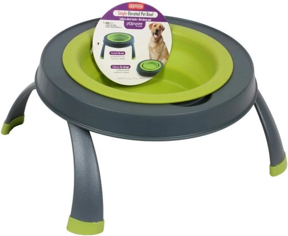 ظرف غذای تاشو تک نفره حیوانات خانگی Dexas Popware، کوچک، خاکستری/آبی