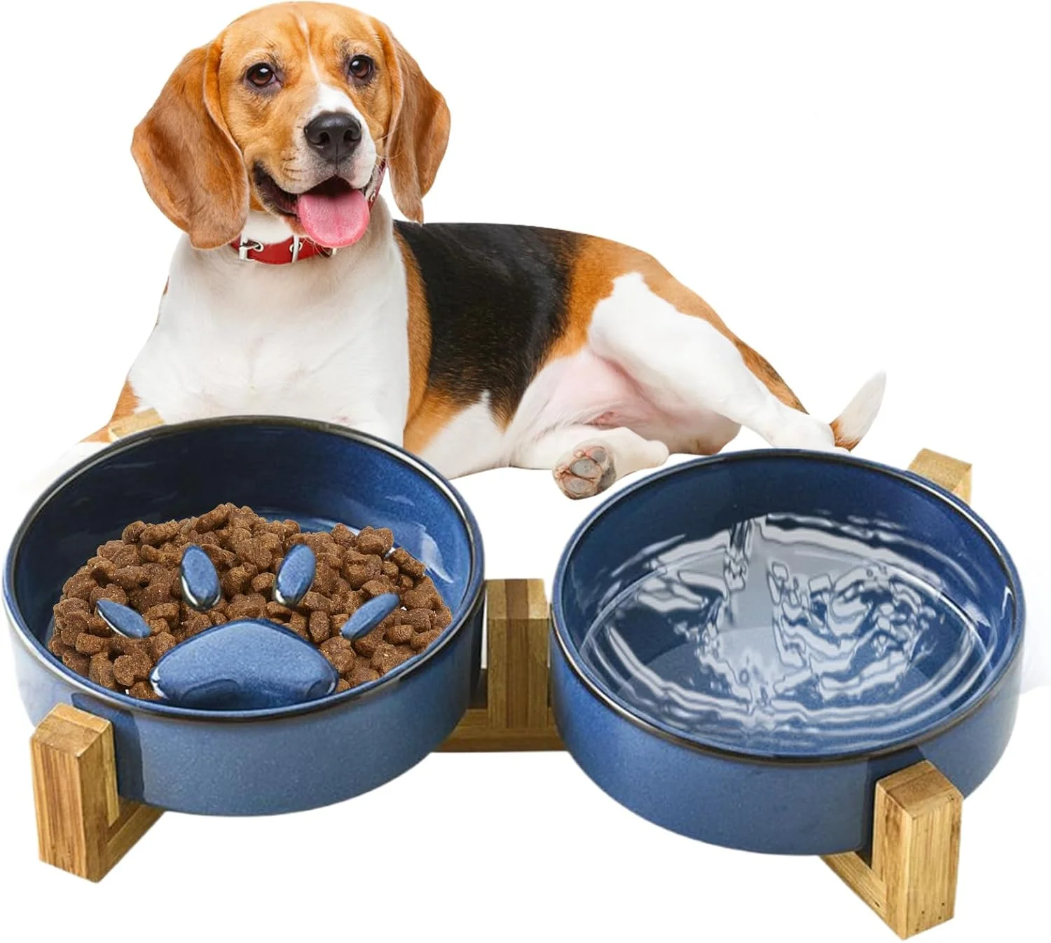 ظرف غذای سگ با طراحی کاهش سرعت غذا - ظرف سرامیکی ضد لغزش با طرح پنجه و پایه - لوازم غذاخوری و آبخوری برای استفاده در منزل، فضای باز، حیاط و کمپینگ