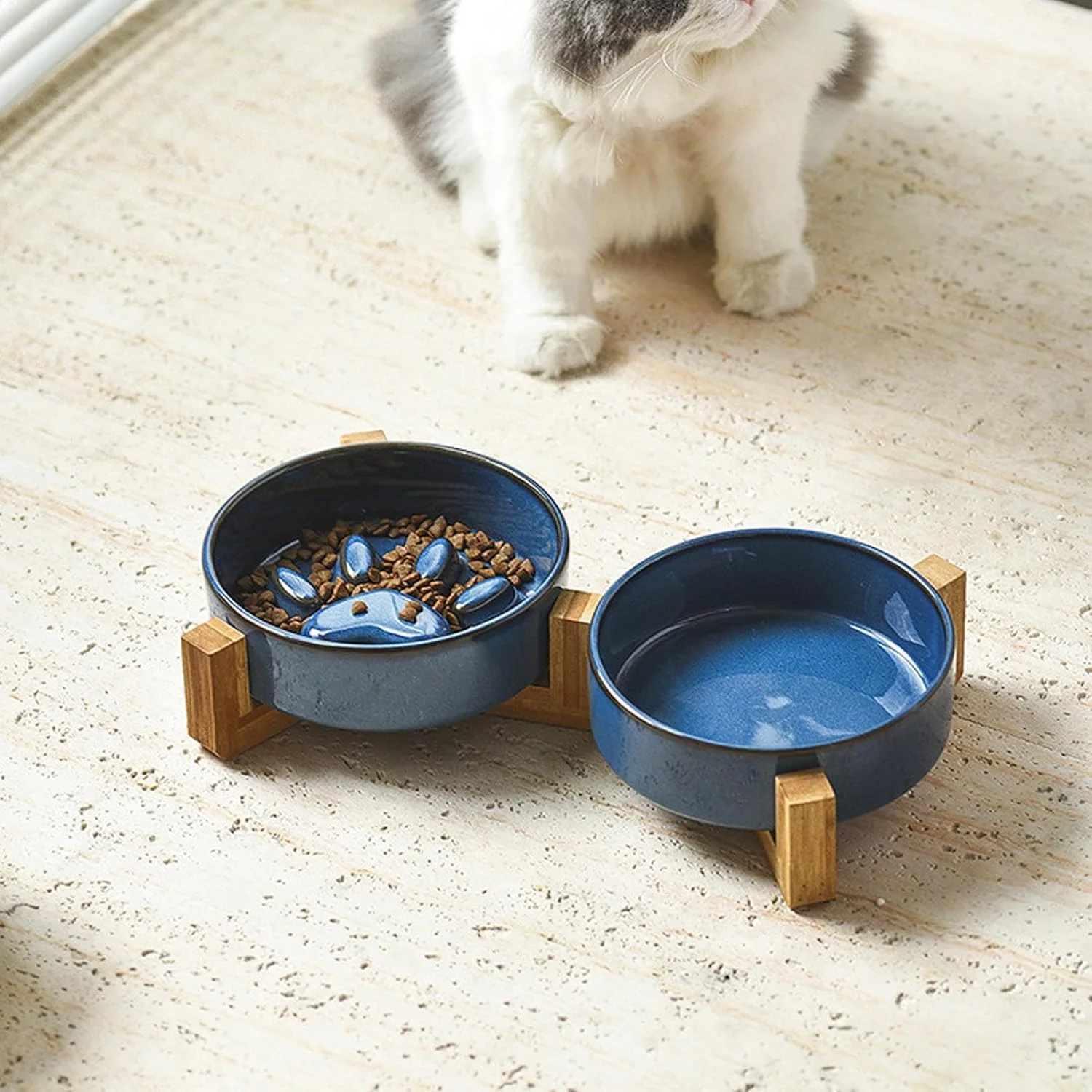 ظرف غذای سگ با طراحی کاهش سرعت غذا - ظرف سرامیکی ضد لغزش با طرح پنجه و پایه - لوازم غذاخوری و آبخوری برای استفاده در منزل، فضای باز، حیاط و کمپینگ