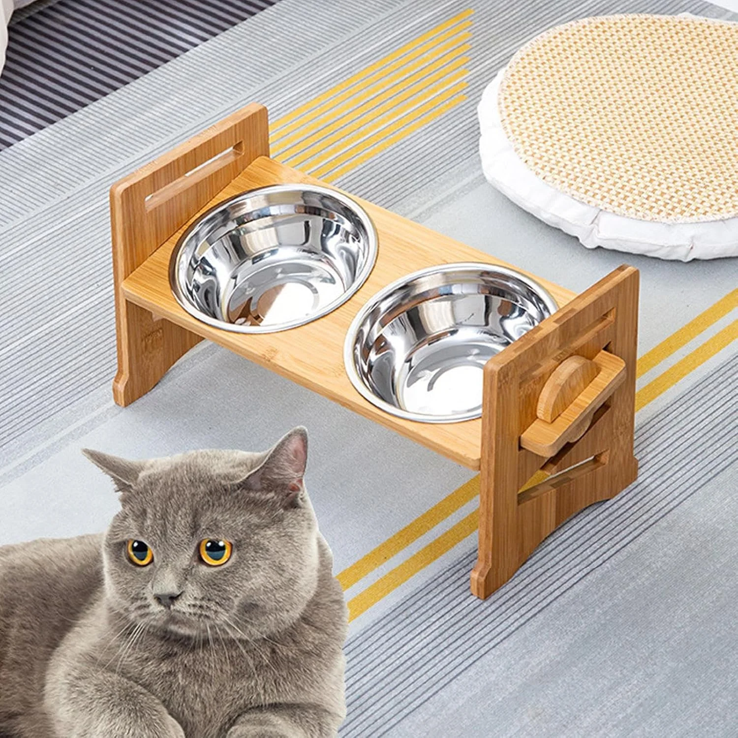 ظروف غذای سگ مرتفع - پایه ظرف سگ بلند قابل تنظیم و ضد لغزش، لوازم غذا و آب گربه برای خوردن آب در خانه، حیاط، فضای باز، مسافرت با ماشین، غذا دادن و آب دادن به گربه