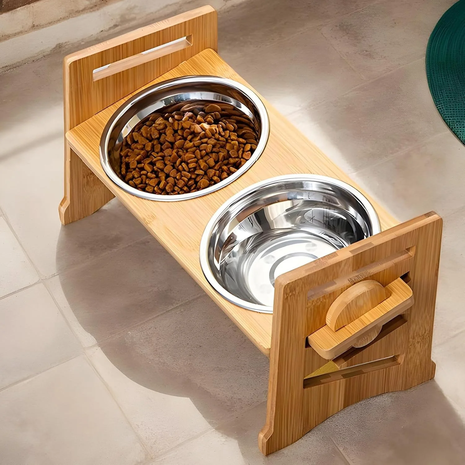 ظروف غذای سگ مرتفع - پایه ظرف سگ بلند قابل تنظیم و ضد لغزش، لوازم غذا و آب گربه برای خوردن آب در خانه، حیاط، فضای باز، مسافرت با ماشین، غذا دادن و آب دادن به گربه