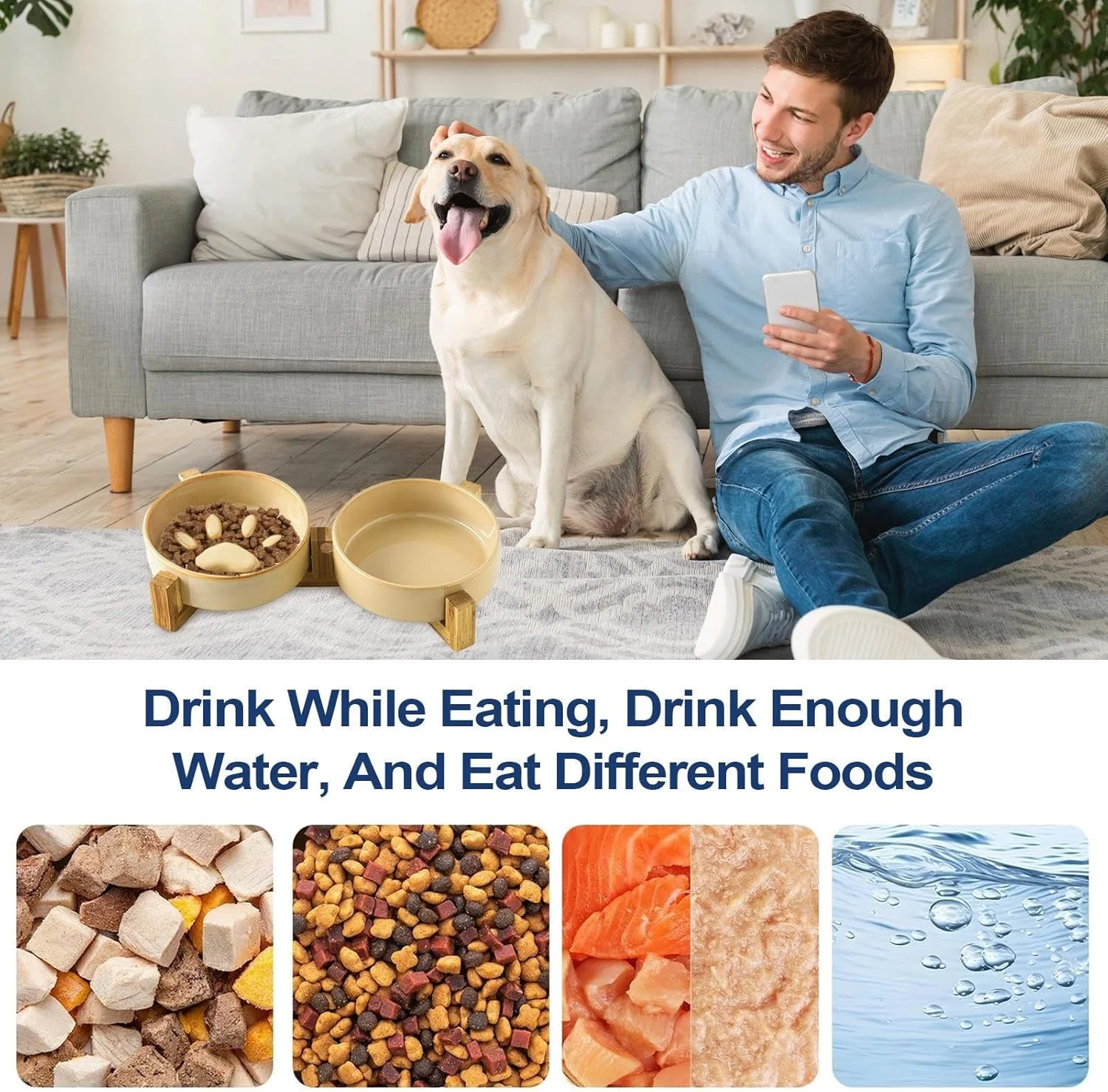 ظرف غذای آهسته سگ - ایستگاه غذای سرامیکی ضد لغزش سگ با پایه | لوازم غذاخوری و آبخوری برای خانه، فضای باز، حیاط و کمپینگ