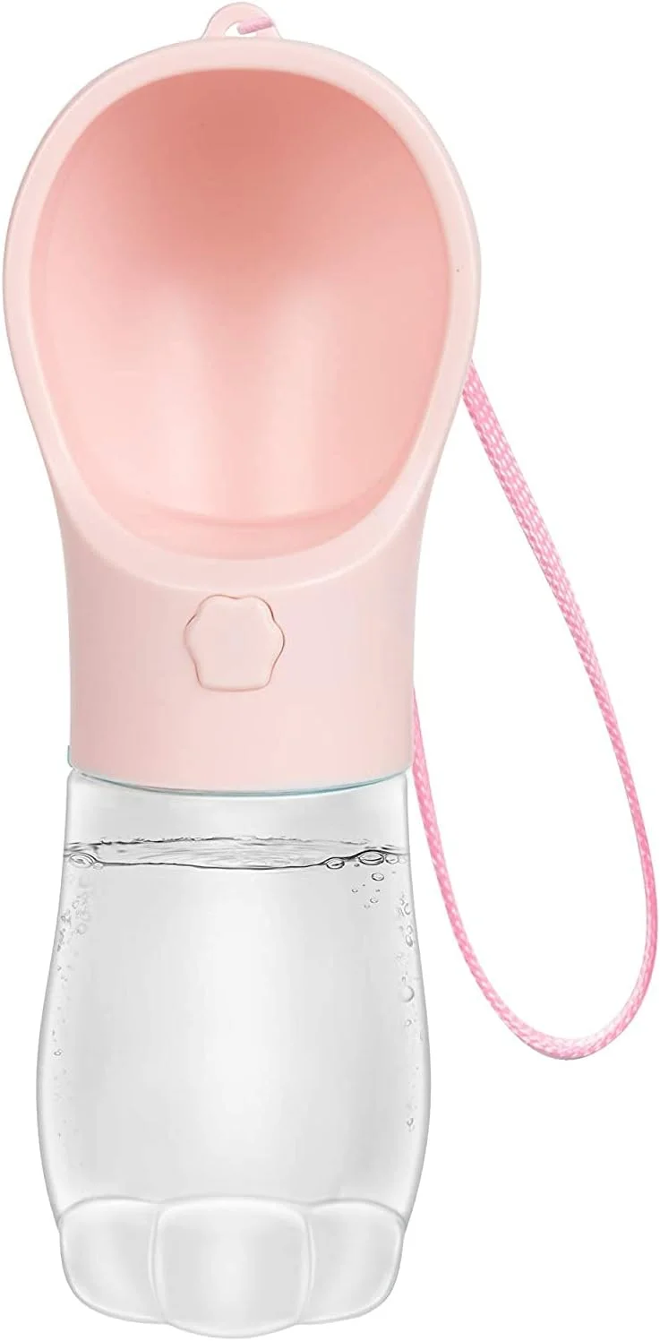 بطری آب سگ، ظرف آبخوری سگ قابل حمل و ضد نشت، فنجان آبخوری حیوانات خانگی برای پیاده روی، مسافرت و گردش در فضای باز سگ و گربه، 350 میلی لیتر (صورتی)