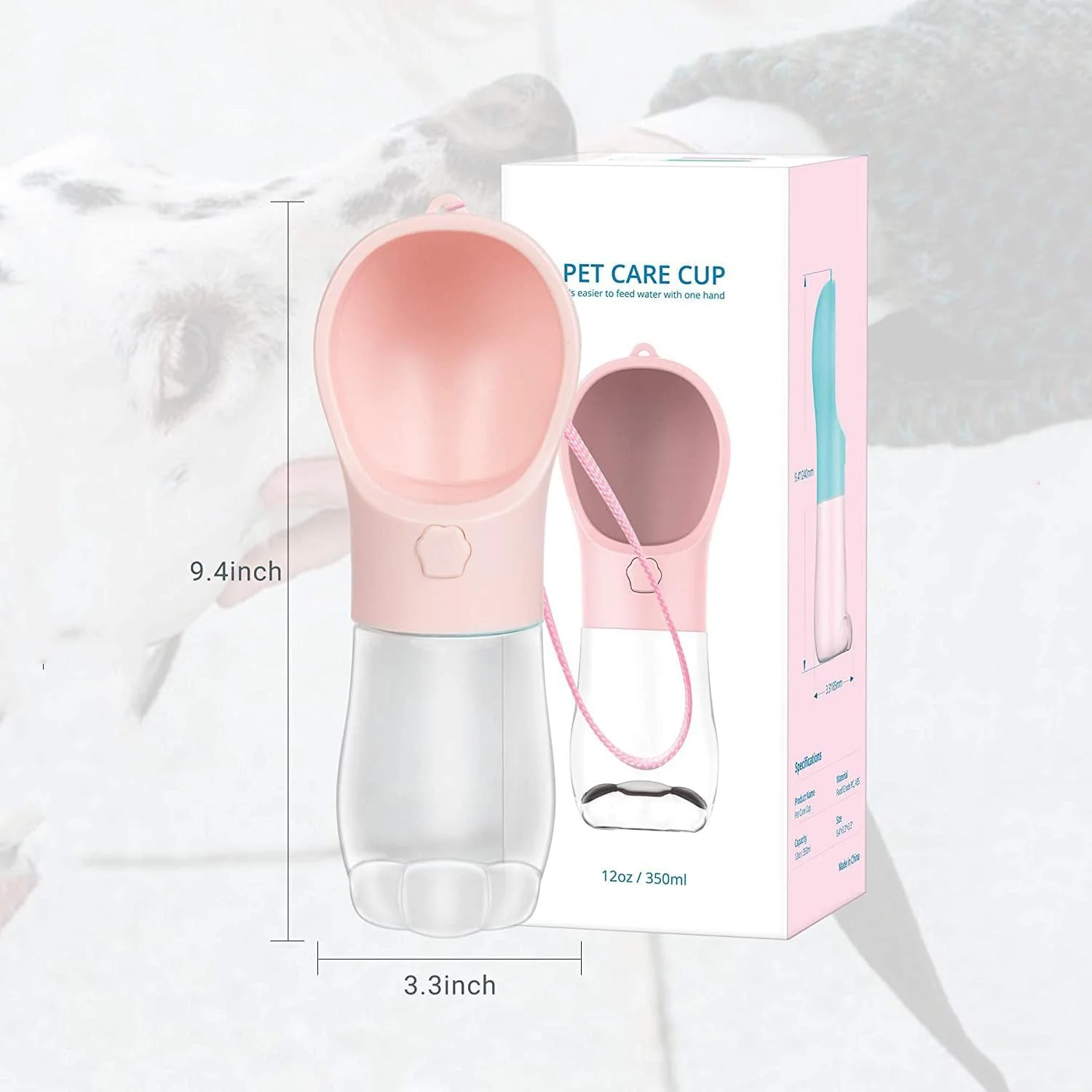 بطری آب سگ، ظرف آبخوری سگ قابل حمل و ضد نشت، فنجان آبخوری حیوانات خانگی برای پیاده روی، مسافرت و گردش در فضای باز سگ و گربه، 350 میلی لیتر (صورتی)