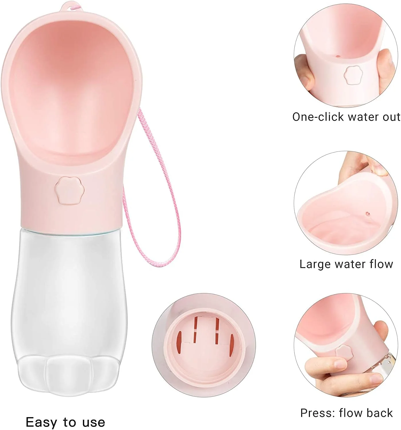 بطری آب سگ، ظرف آبخوری سگ قابل حمل و ضد نشت، فنجان آبخوری حیوانات خانگی برای پیاده روی، مسافرت و گردش در فضای باز سگ و گربه، 350 میلی لیتر (صورتی)