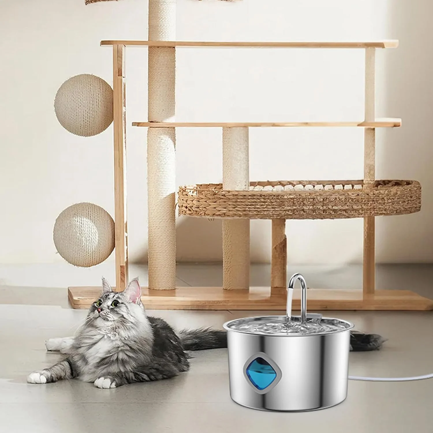 آبخوری فواره ای گربه، آب پخش کن 3.2 لیتری - ظرف استیل ضد زنگ، لوازم اتوماتیک حیوانات خانگی برای تغذیه و آبرسانی سگ، گربه و بچه گربه کوچک، متوسط و بزرگ در داخل خانه