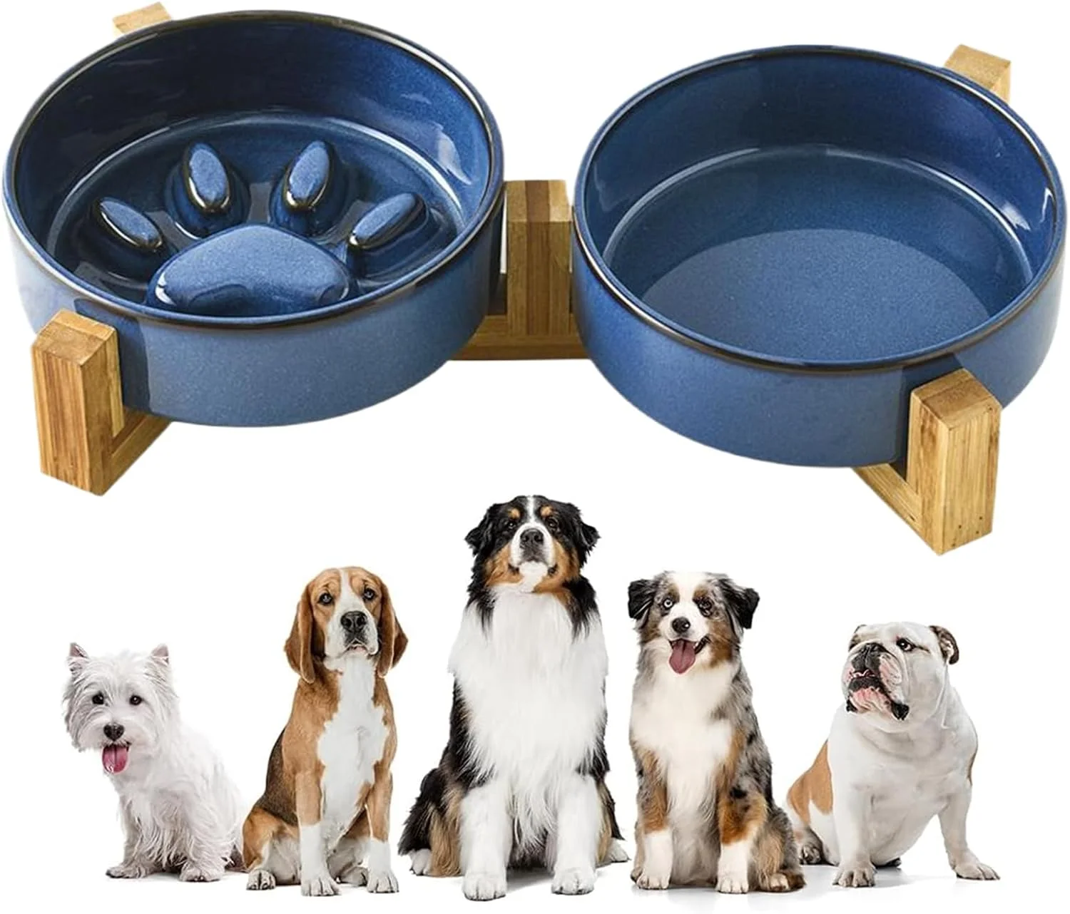 کاسه غذای آهسته سگ - کاسه های سرامیکی ضد لغزش با طرح پنجه زیبا - لوازم غذا و آب برای خانه، فضای باز، حیاط، باغ و کمپینگ