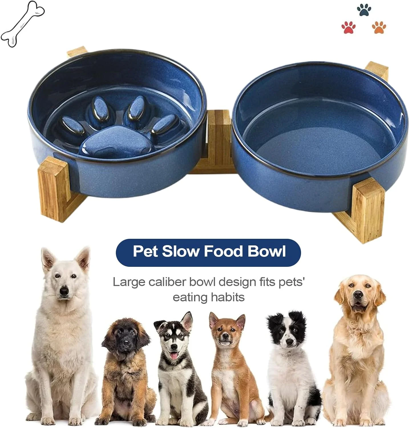 ظرف غذای سگ، ظرف سرامیکی آب و غذای سگ با طرح پنجه بامزه | لوازم غذاخوری و آبرسانی برای خانه، حیاط، باغ و کمپینگ