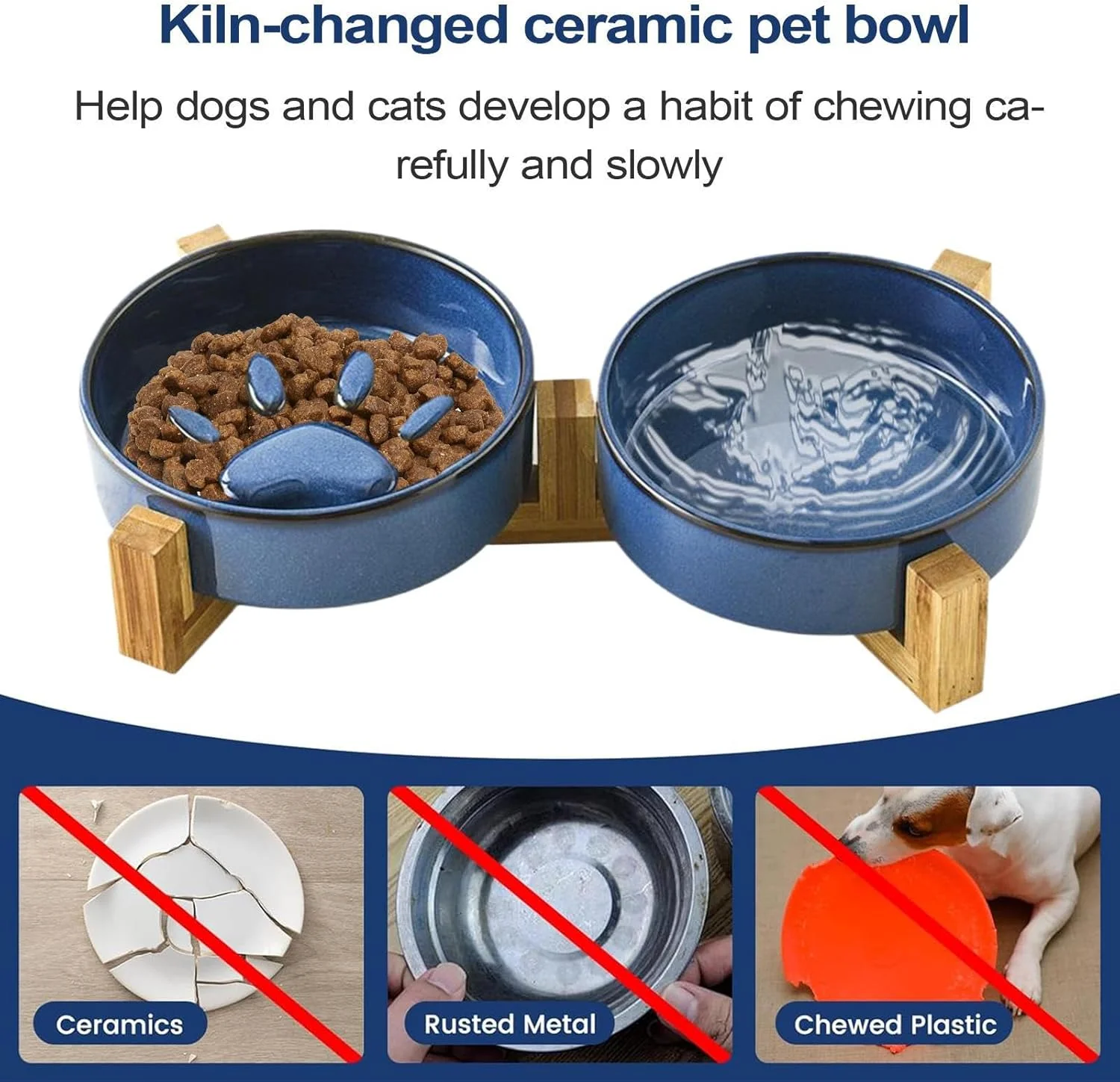 ظرف غذای سگ، ظرف سرامیکی آب و غذای سگ با طرح پنجه بامزه | لوازم غذاخوری و آبرسانی برای خانه، حیاط، باغ و کمپینگ