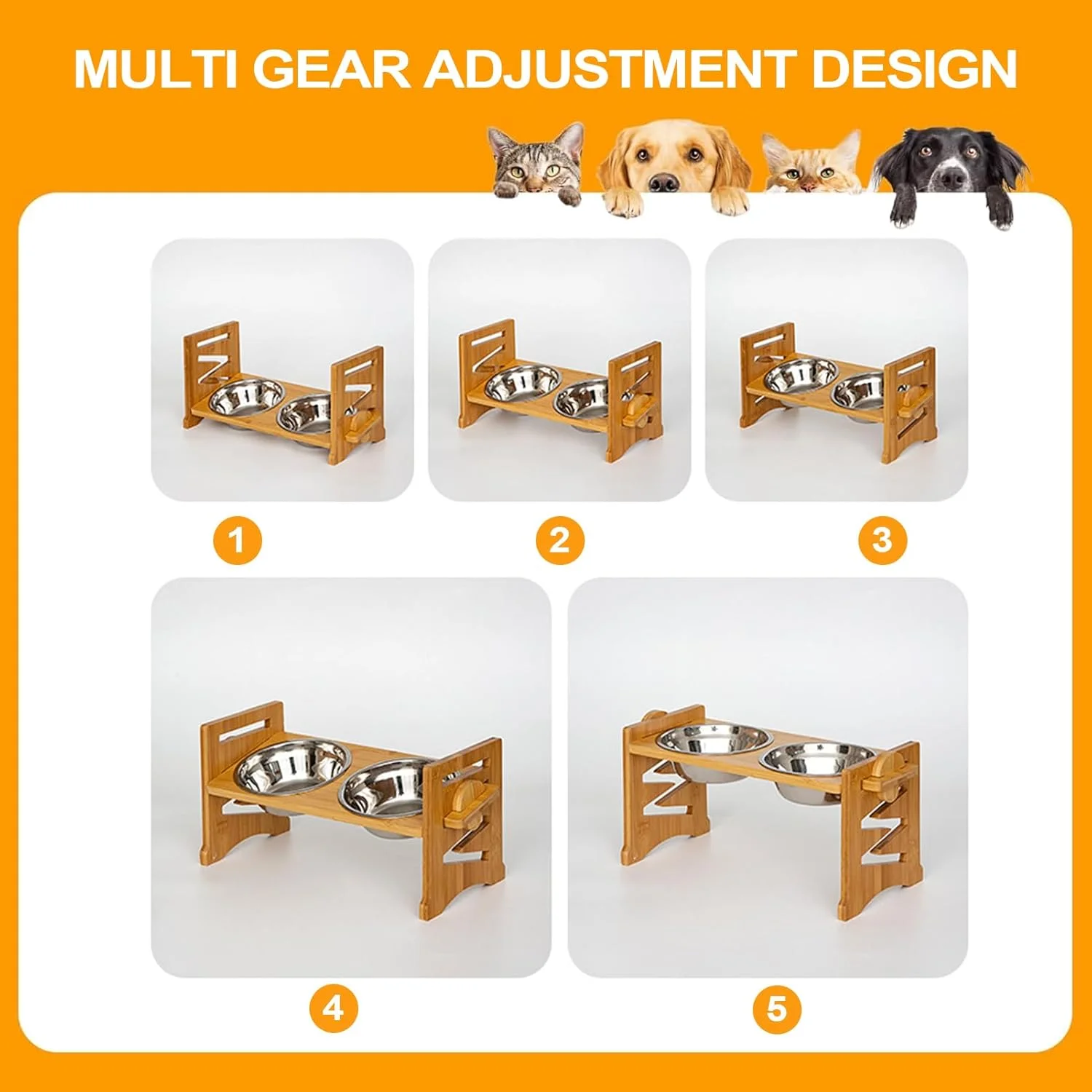 ظرف غذای مرتفع سگ | پایه ظرف بلند قابل تنظیم و ضد لغزش - لوازم غذاخوری و آبخوری گربه برای استفاده در خانه، حیاط، فضای باز و مسافرت با خودرو