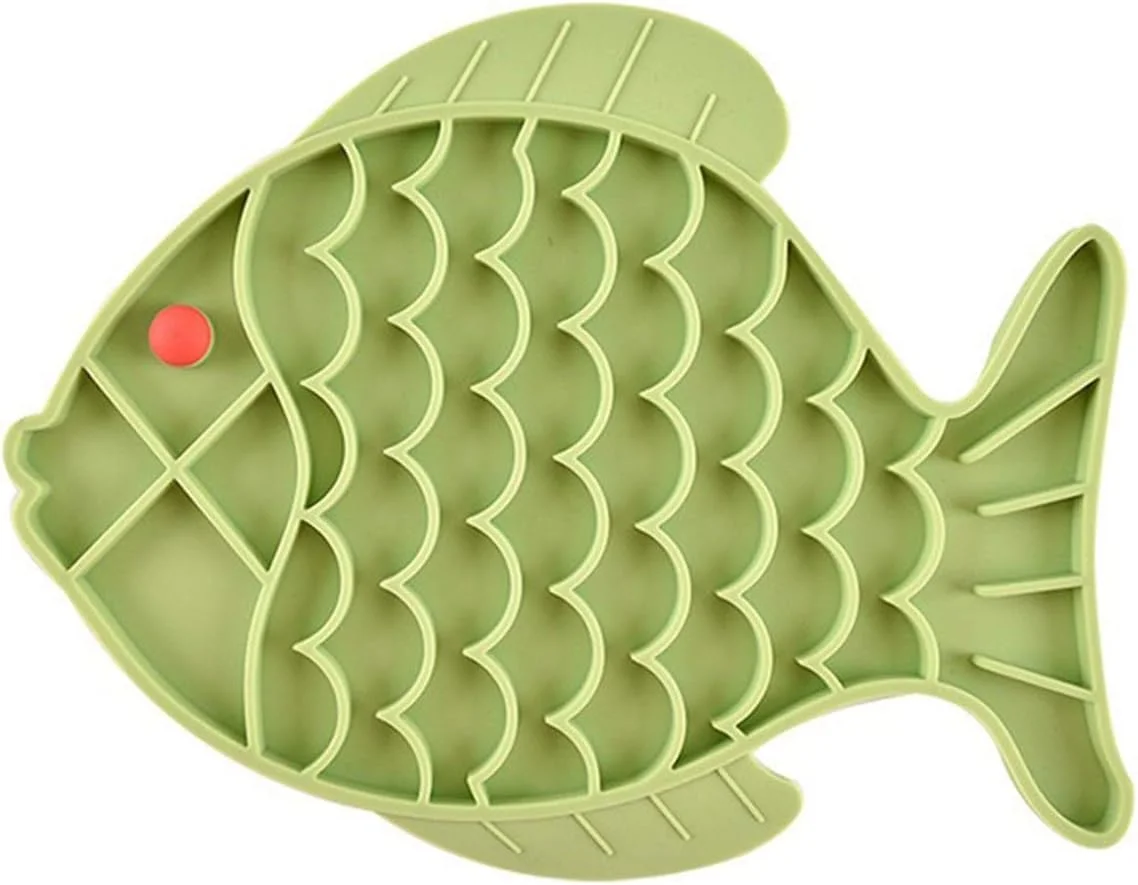کاسه غذای حیوانات خانگی، کاسه غذای آهسته سگ به شکل ماهی، پد تغذیه، بشقاب تغذیه، پد لیسیدن سگ سیلیکونی ایمن و بشقاب آموزشی - سبز