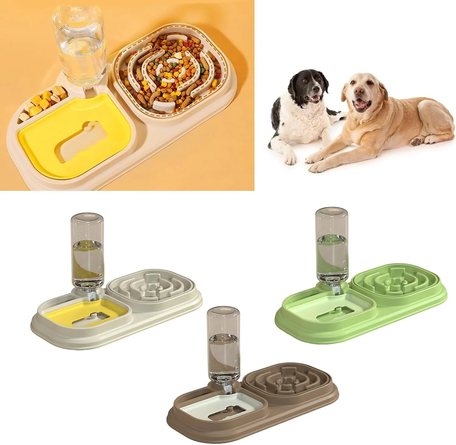 ظرف غذای حیوانات خانگی دو قلو با بطری آب برای گربه و سگ، ظرف غذا و آب برای استفاده در منزل، ضد خفگی