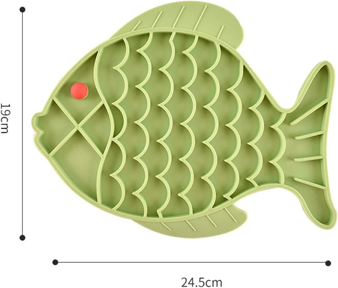 کاسه غذای حیوانات خانگی، کاسه غذای آهسته سگ به شکل ماهی، پد تغذیه، بشقاب تغذیه، پد لیسیدن سگ سیلیکونی ایمن و بشقاب آموزشی - سبز