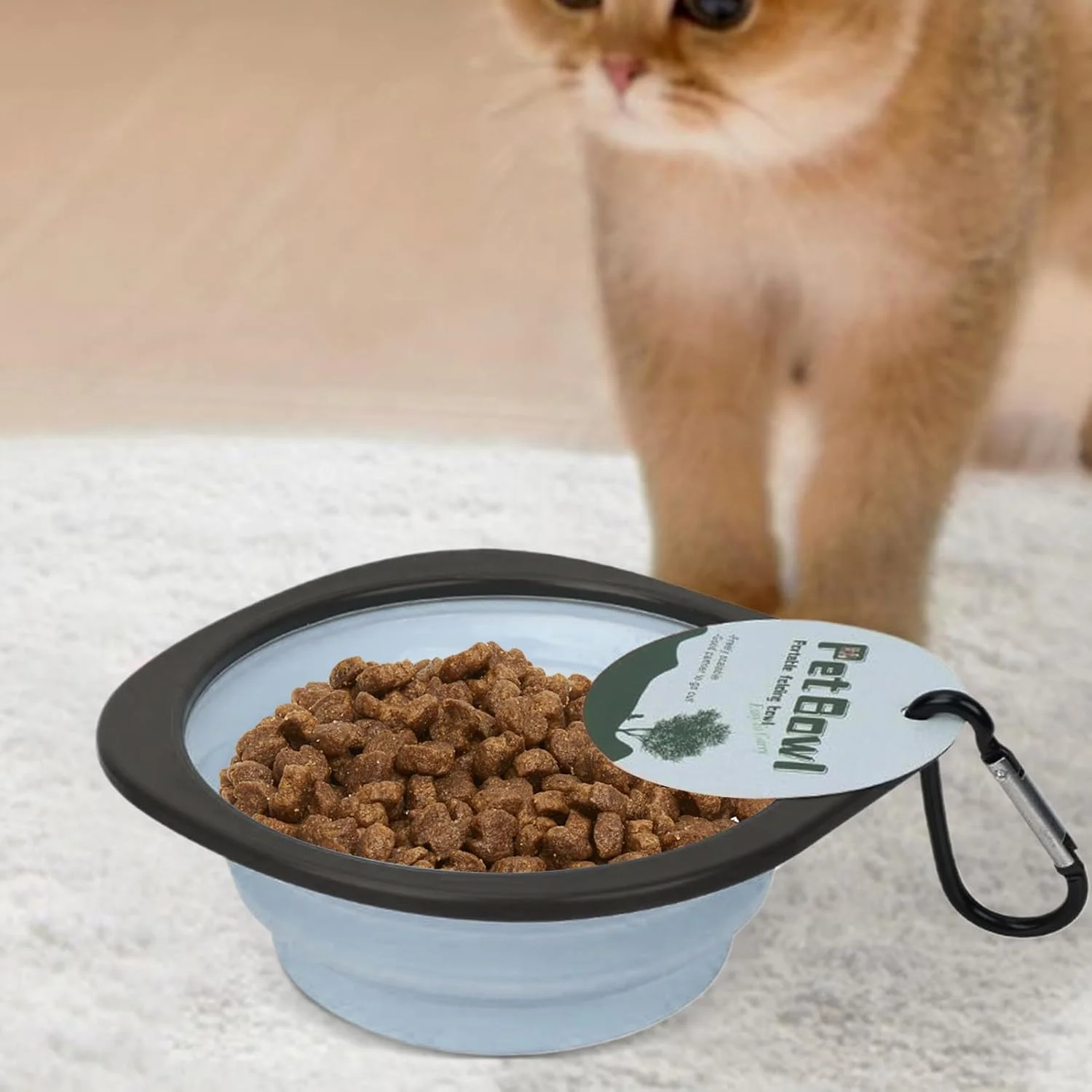 کاسه تاشو سگ - ظرف غذای مسافرتی تاشو سگ | ظرف غذاخوری و آبخوری با گیره کارابین، لوازم تغذیه برای پیاده روی و مسافرت در فضای باز